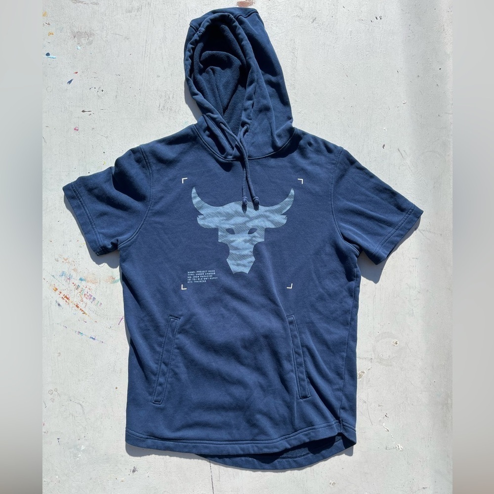 Men's Under Armour x Project Rock Hoodie Blue S Bull Gym Activewear Weight Fit